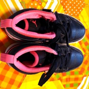 Children's Nike Air Jordan. Black, white, hot pink.  12C US. High tops, lace up